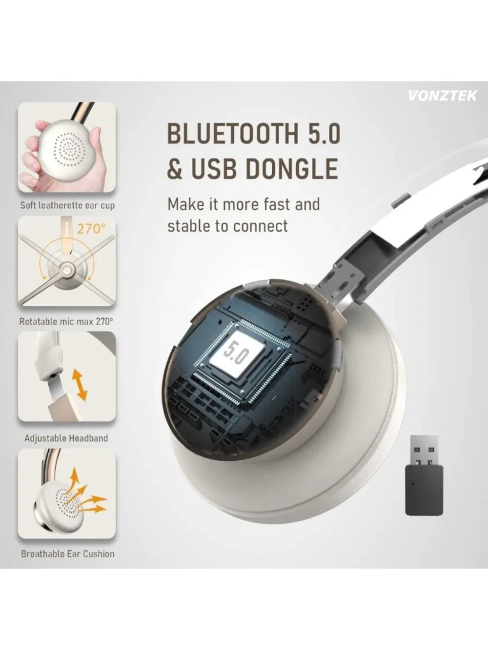 Noise-Canceling Bluetooth Headset for Remote Work, Meetings & Calls - Wireless